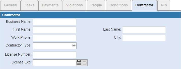 Contractor Search Tab Fields